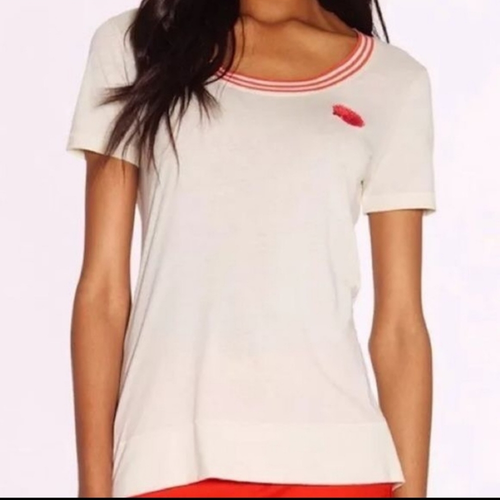 Tory Burch hedgehog shirt short sleeve crewneck sz S tshirt white orange logo